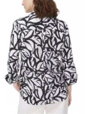 Chico's Shirt Women's Linen Button Up Black White Print 3, Xl, 16 Preppy Beach